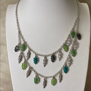 5 for $15 Silver and Green Leaf Necklace for Fall